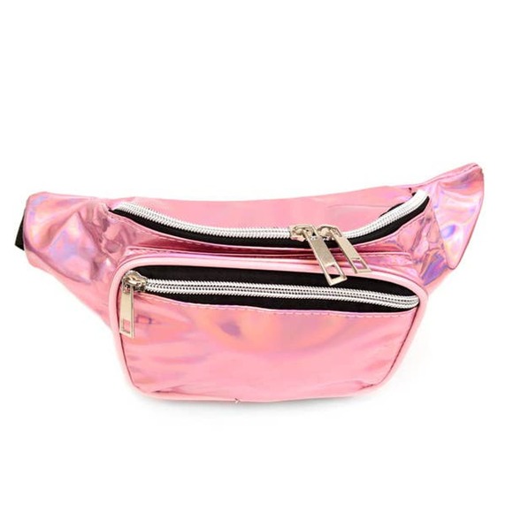 Iridescent Metallic Fanny Pack Belt Bag Sling Bag Pink - Picture 1 of 2